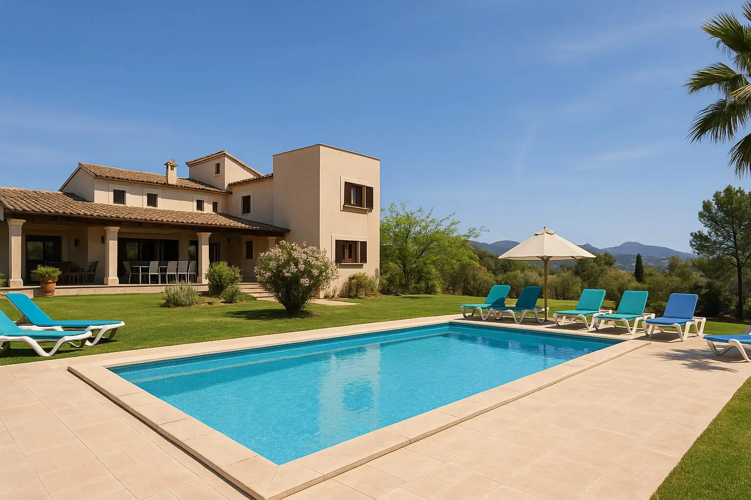 Villa mit Pool und Palmengarten in Cala Millor (KI-generiert)