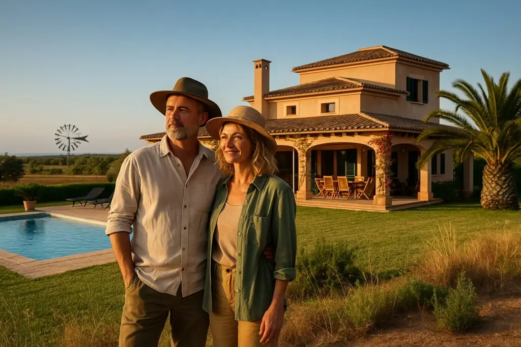 AI-generated image of a couple in front of their new house in Campos