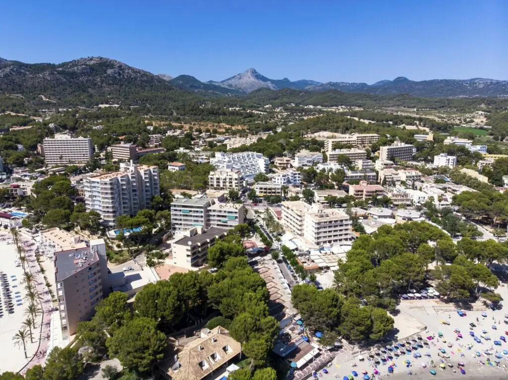 Aerial view, view of aeguera with hotels and beaches, Costa de la Calma