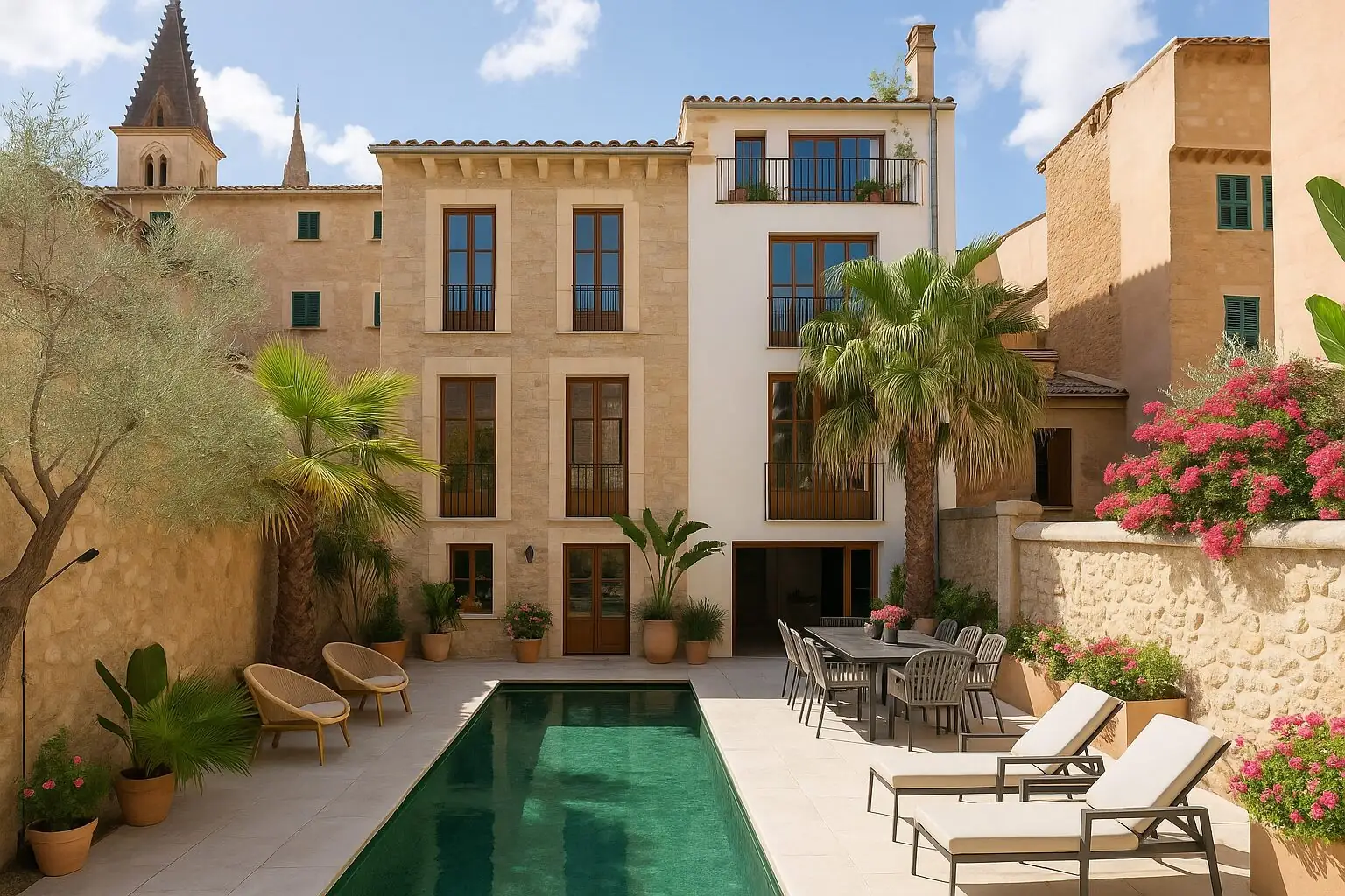 Stadthaus mit Pool im Innenhof in Sóller (KI-generiert)