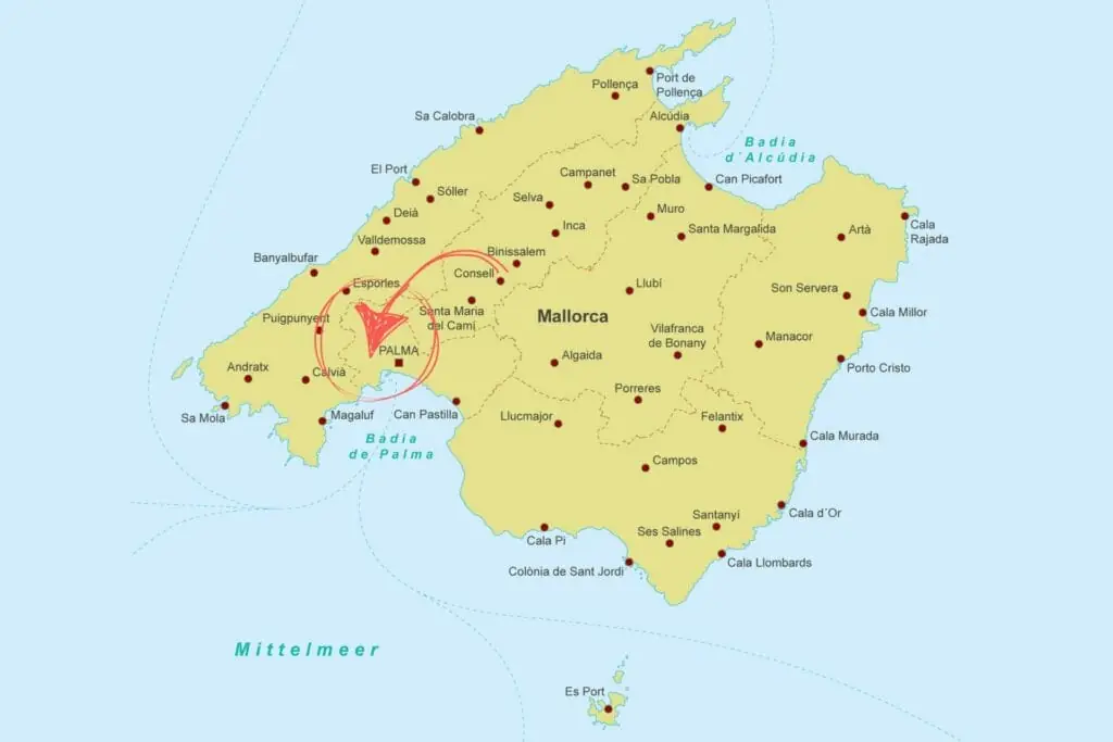 Son Vida on the map of Mallorca