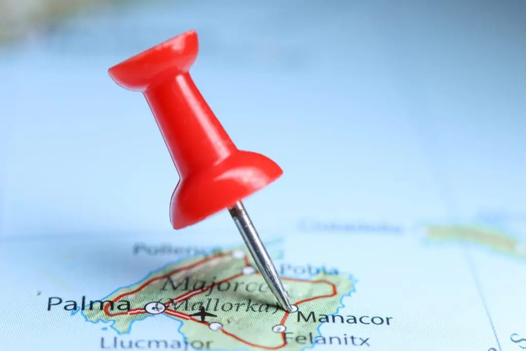 Landkarte von Mallorca mit einer markierten Region